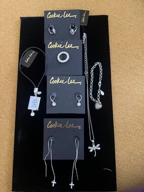 Cookie Lee jewelry; crystal firefly/bracelet/earrings/purse pendant/brooch